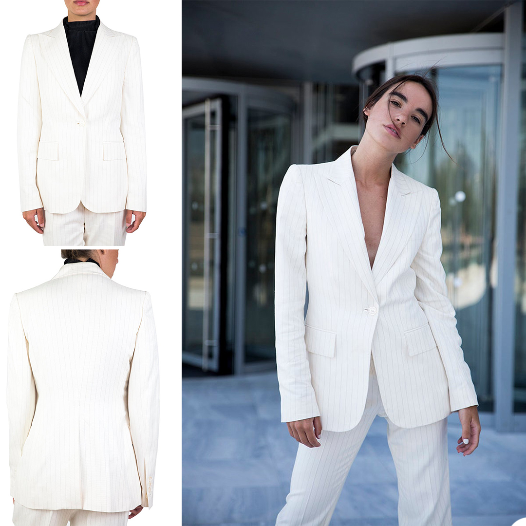 White Pinstripe Blazer Suits Women 2 Pieces Slim Fit One Button Evening Party Prom Outfit Tuxedos (Jacket+Pants)