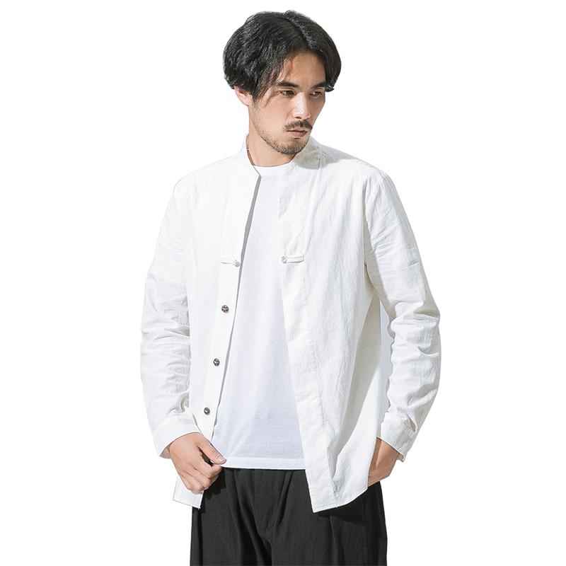 M-5XL 2021 Men Clothing Hair Stylist Fashion Chinese Style Retro Linen Buckle Long Sleeve Shirt Tang Dynasty Plus Size Costumes Men's Casual