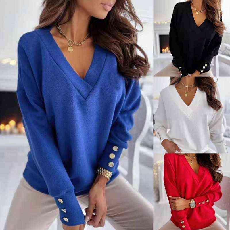 Spring Long Sleeve Knitted Sweater Women V-neck Jumper Sweaters for Women Button Loose Office Lady Casual Pullover 211109