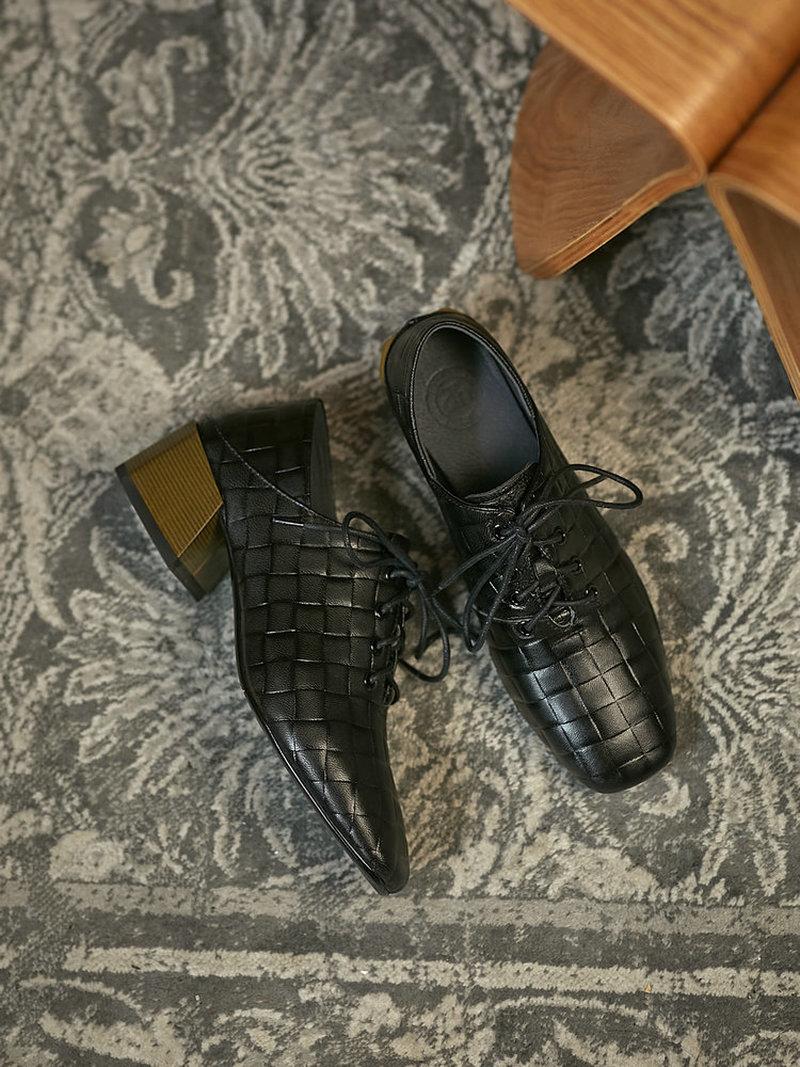 Dress Shoes QZYERAI Woman Heels Oxford Genuine Leather Spring Lace-up Ladies Pumps High Loafers Womens Casual