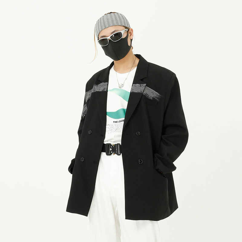 IEFB Men's Wear Spring Korean Loose Causal Blazers Hand Painted Double Breasted Suit Coat Loose Causal Tops 9Y6146 210524