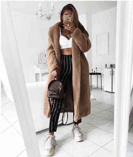 Faux Fur Teddy Coat Women Autumn Winter Casual Plus Size Long Jacket Female Thick Warm Outwear Oversize Fur mujer chaqueta 211117