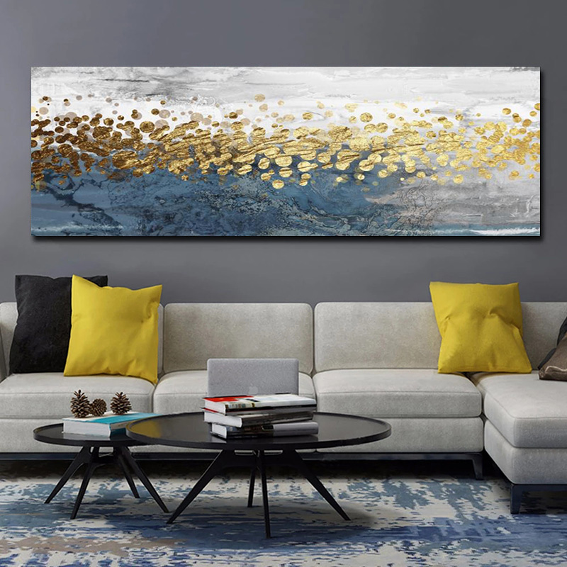 Golden Abstract Nordic Poster Wall Art Canvas Painting Pictures For Living Room Modern Home Decor Blue Bedside Prints Cuadros