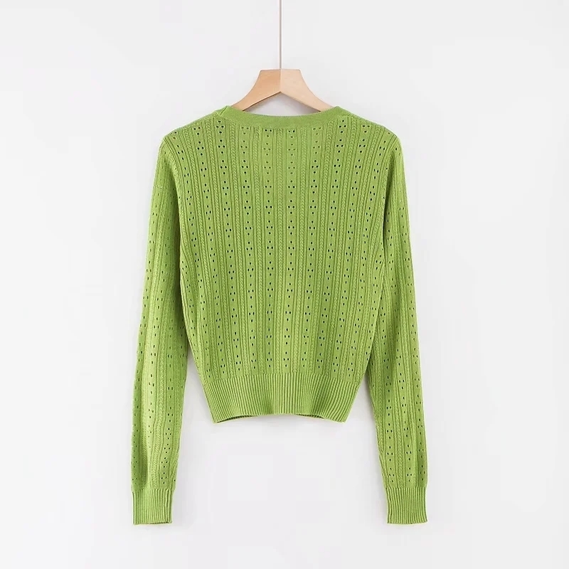 Vintage long sleeve Knitted Cardigan women buttons bgreen black sweater casual korean 210521