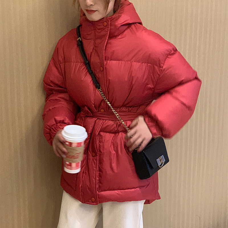 Abrigos Mujer Invierno Parka Women Winter Hooded Wadded Jackets Padded Coats Female Puffer Jacket Belt Chaquetas 210519