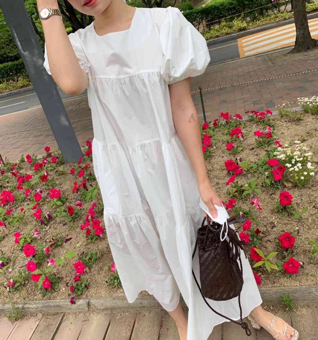 Nomikuma Elegant Square Collar Puff Sleeve Dresses Bow Bandage Slim Waist Korean Vestidos Causal Chic Solid Woman Dress 6H018 210427