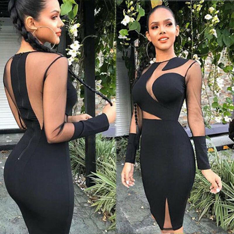 Sexy Women Bandage Bodycon Long Sleeve Evening Party Club Mini Dress 3EE Casual Dresses