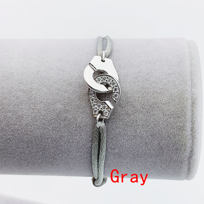100% 925 Sterling Silver Handcuffs Bead Color Ribbon Rope Bracelet Adjustable For Men Women Couple Menottes Bangle Gift Jewelry