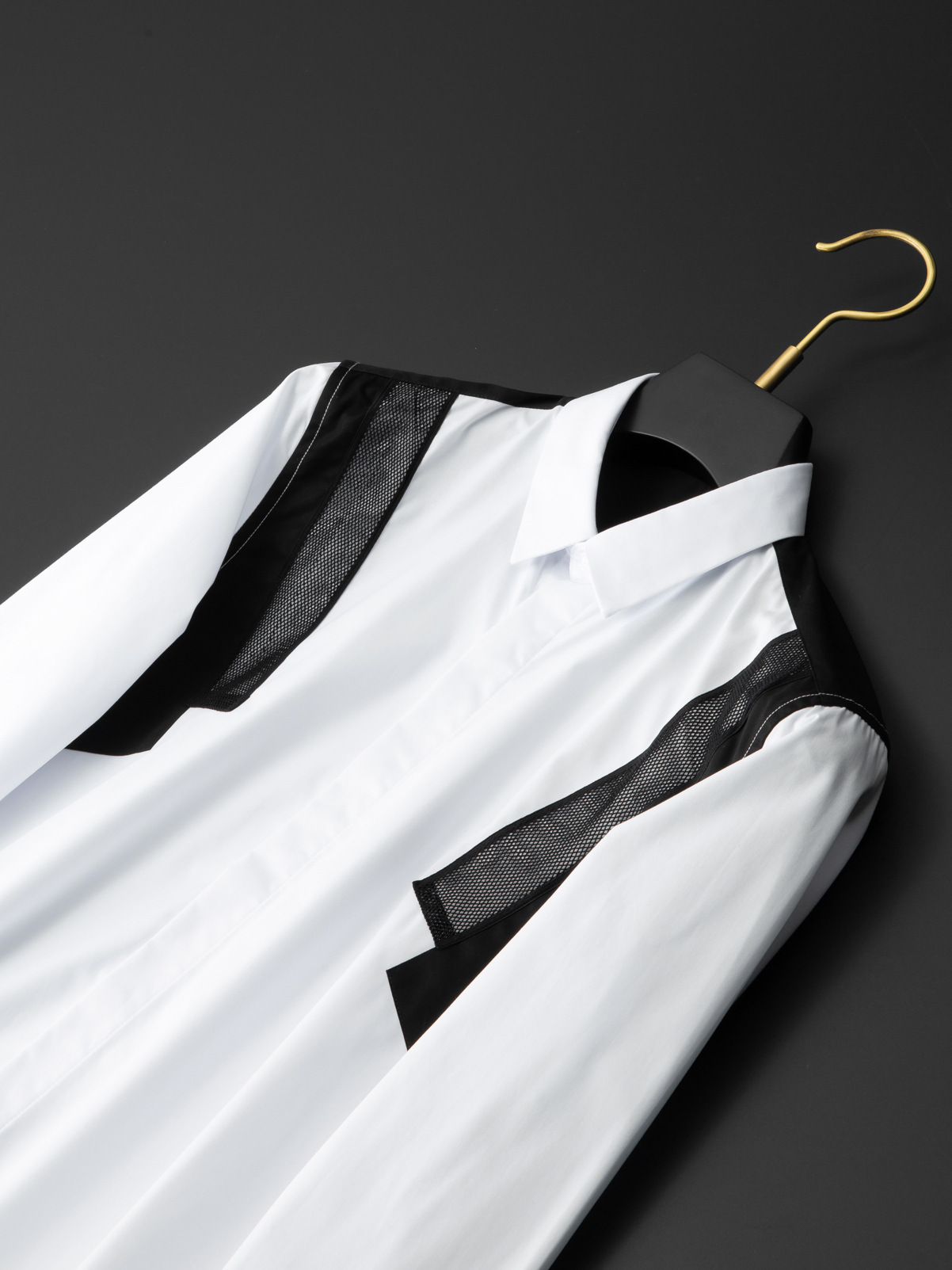 IEFB Fashionable Multi Position Black And White High Fiber Mesh Splicing Men's Slime Trend White Shirt Spring Blouse 9Y5609 210524