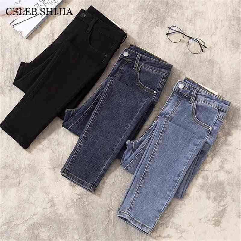 CHIC Elastic Denim Skinny Jeans Woman High Waist Pencil Pants Korean Fashion Show Slim Light Blue Gray Jean Female 210708, Full length dark
CHIC Elastic Denim Skinny Jeans Woman High Waist Pencil Pants Korean Fashion Show Slim Light Blue Gray Jean Female 210708, Full length dark