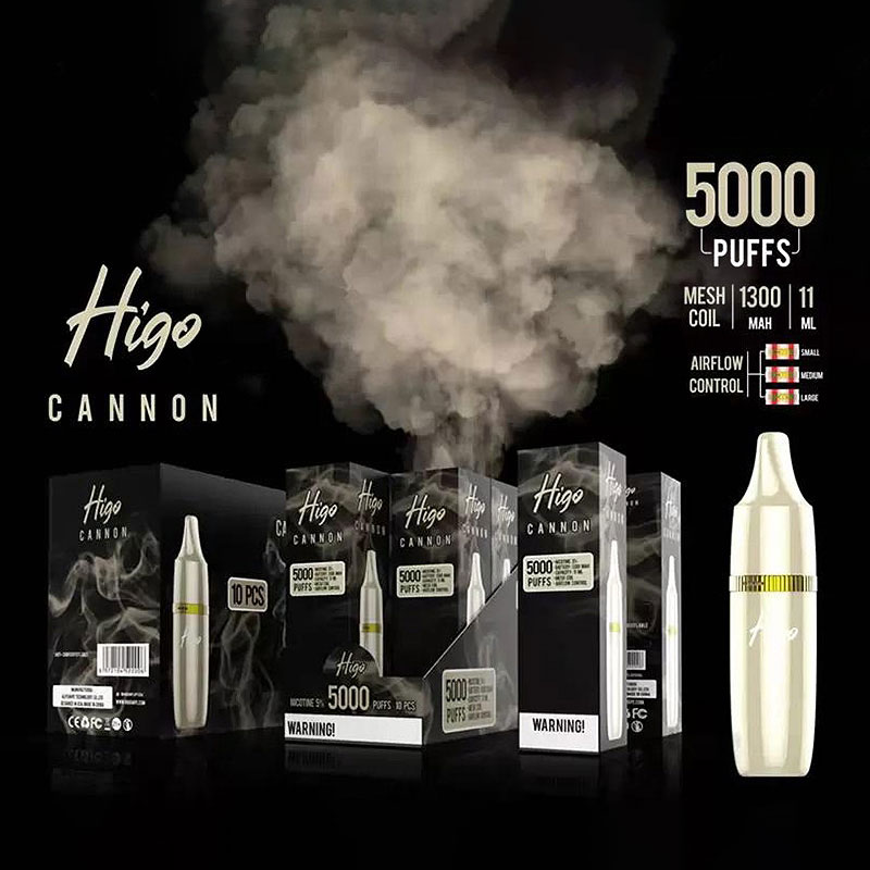 Original Higo Cannon 5000puffs Disposable Vape pen E cigarettes Device Kit 1300mah battery 2% 3% 5% nic capacity 11ml Cartridge Puff pods St
Original Higo Cannon 5000puffs Disposable Vape pen E cigarettes Device Kit 1300mah battery 2% 3% 5% nic capacity 11ml Cartridge Puff pods St