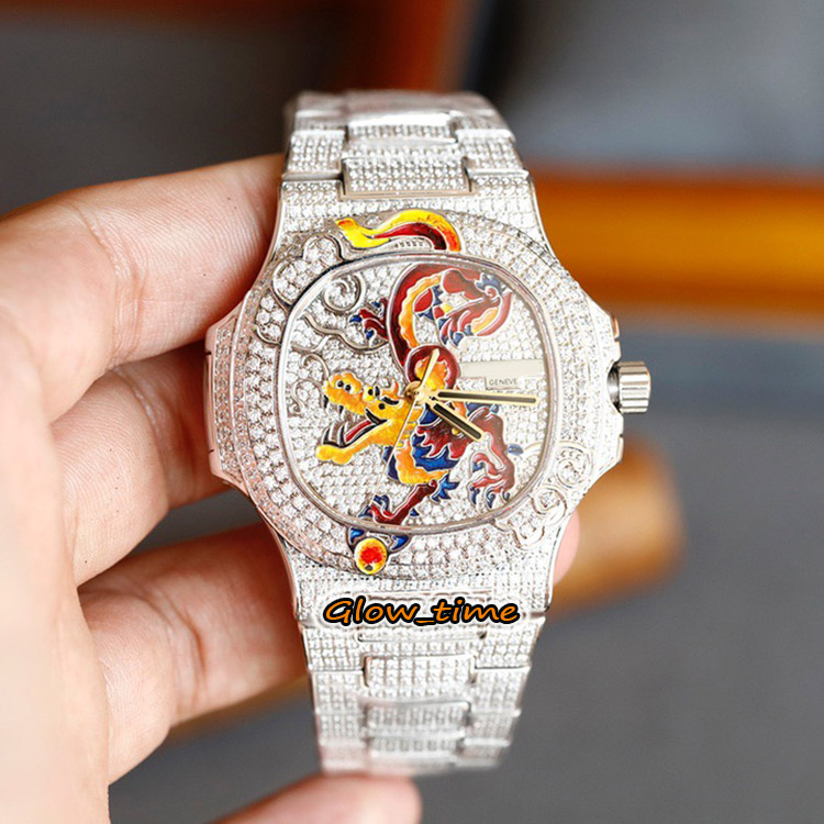 Top-version Pav Diamond Enamel Dragon Design Dial Cal.324 S C Automatic 5720/1 Mens-Watch Iced Out Full Diamond Case Bracelet 5, Professional waterproof
Top-version Pav Diamond Enamel Dragon Design Dial Cal.324 S C Automatic 5720/1 Mens-Watch Iced Out Full Diamond Case Bracelet 5, Professional waterproof