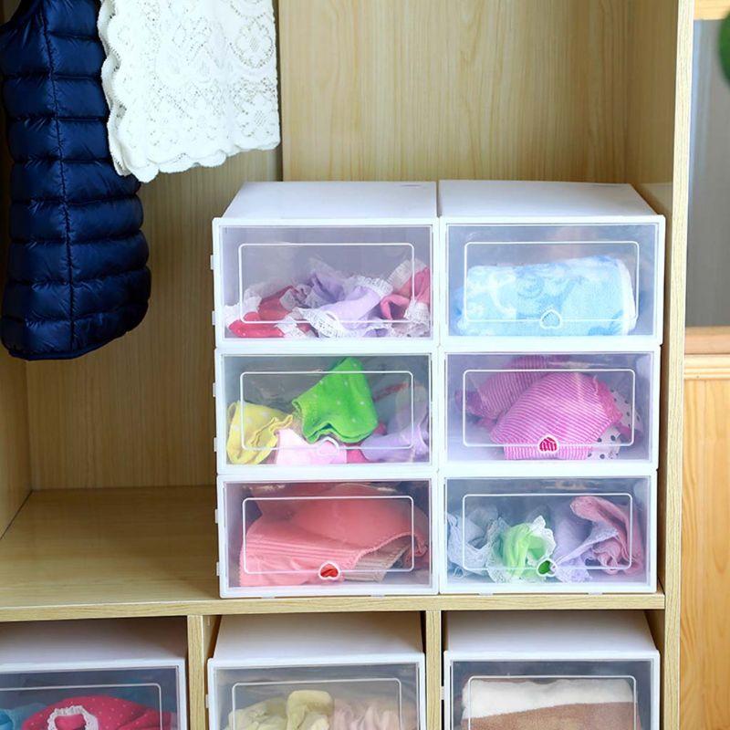 6Pcs Plastic Shoe Box Stackable Foldable Organizer Drawer Storage Case With Flipping Clear Door Ladies Men 31.5x21.5x12.5cm Clothing & Wardr