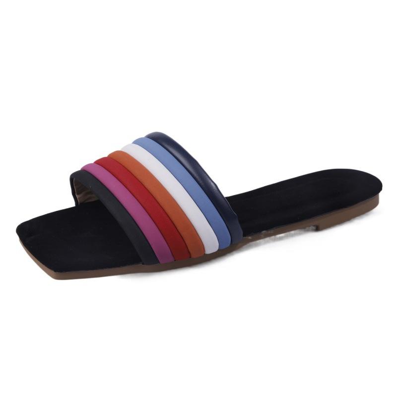 Slippers Women Sandals Summer Soft Roman For Beach Shoes Outdoor Flat Rainbow Striped Leather Female, Black
Slippers Women Sandals Summer Soft Roman For Beach Shoes Outdoor Flat Rainbow Striped Leather Female, Black