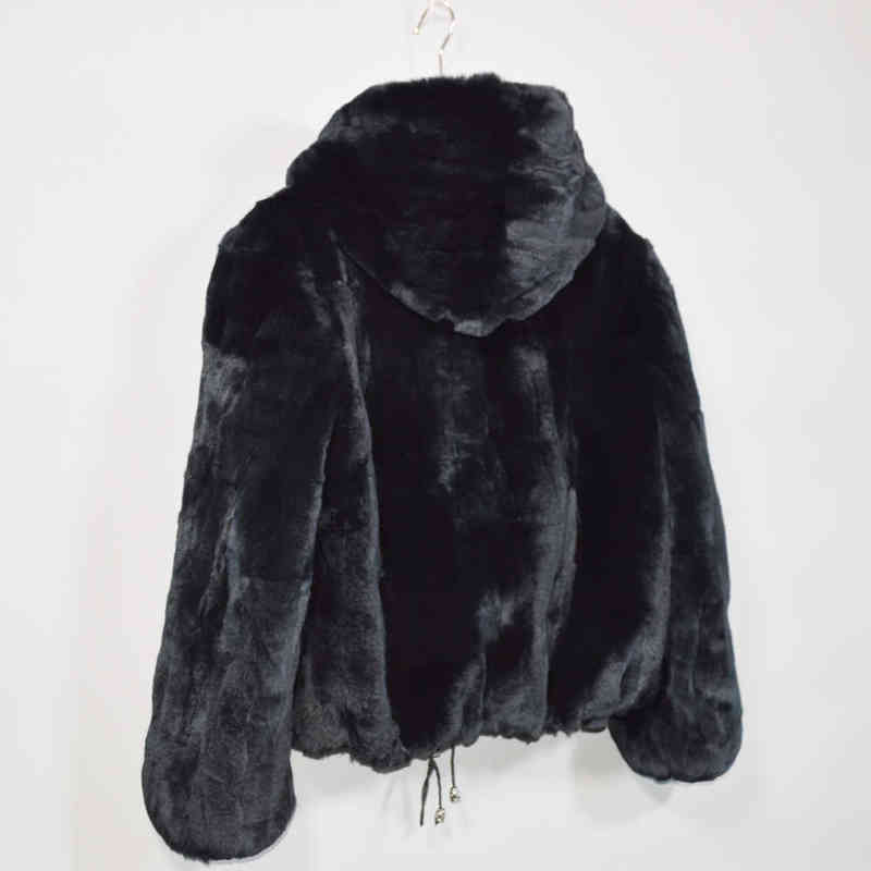 Women Winter Warm Soft Quality Real Rex Rabbit Fur Coat Rex Rabbit Fur Short Jacket Real Rex Rabbit Fur Hooded Overcoat 211206