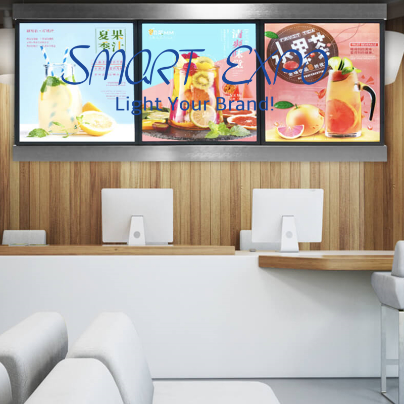 Advertising Display 60x160cm Slimline Magnetic LED Menu Boards Restaurant Illuminated Panels with 4pcs Lightbox Units Wooden Case Packing
