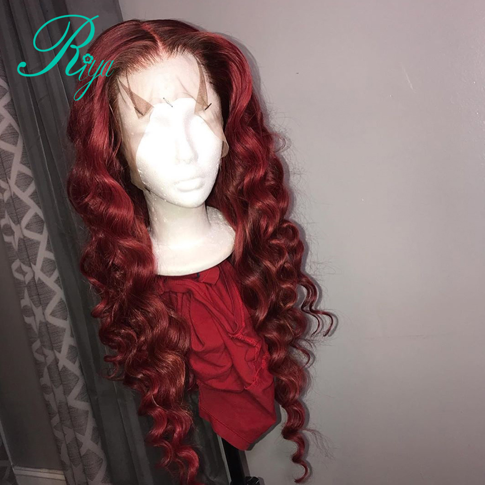 Free shipping Red Deep Wave Lace Front Wigs Long Middle Part Synthetic Wig For Women Pre Plucked With Natural Hairline