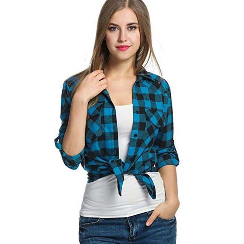 Autumn Winter Plaid Shirt Thin Coat Women Turn-down Collar Long Sleeve Loose Vintage Office Shirts Tops Plus Size Blouse 210603
