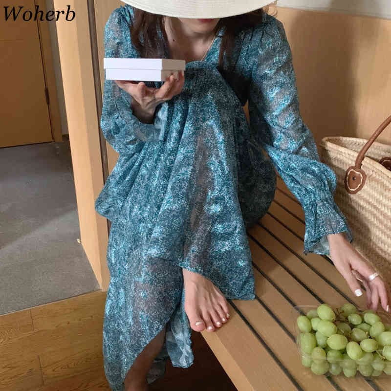 Sexy Maxi Dresses Women V-Neck Backless Robe Lace-up Flare Sleeve Korean Temperament Vestidos Pleated Slim Chiffon Dress 210519