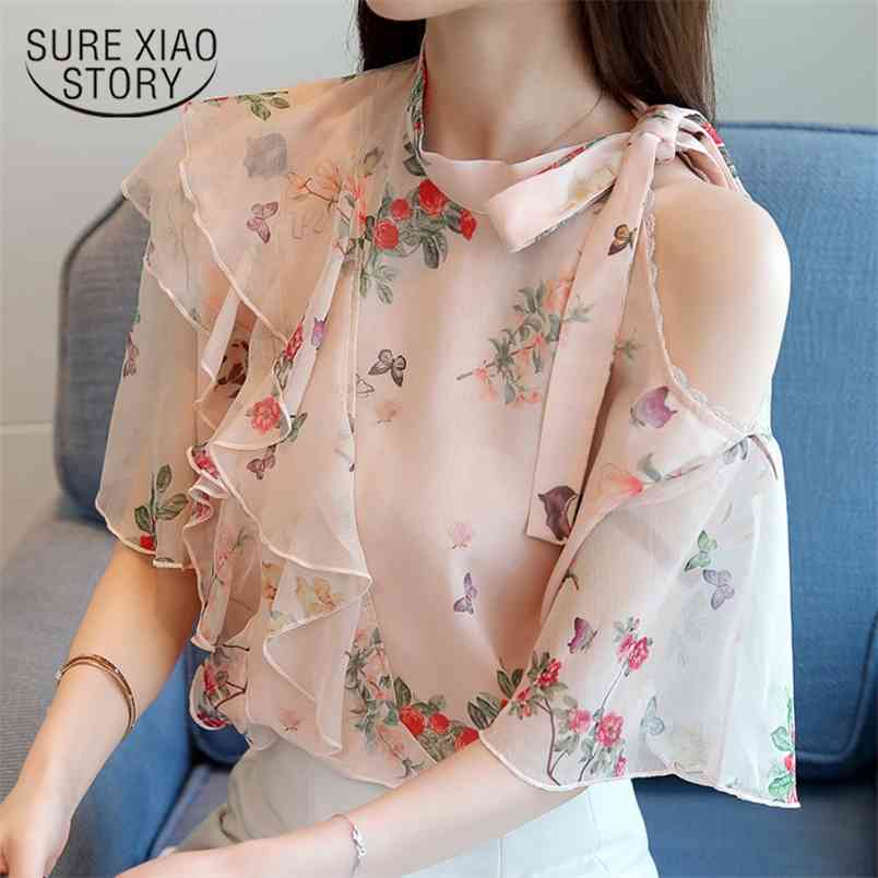 fashion women tops and blouses print pink chiffon blouse shirt summer shirts s clothing blusas femininas 1887 50 210506