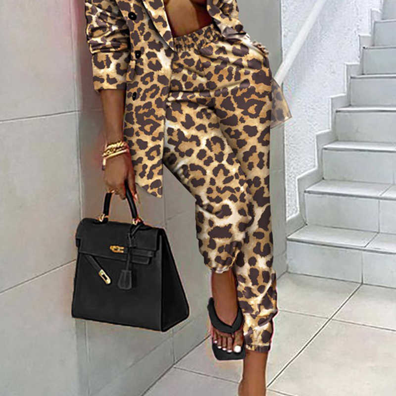 Autumn Winter Women Blazer+pants Two Piece Sets Fashion Office Blazer Coat Suit OL Elastic Waist Pant Formal 210930