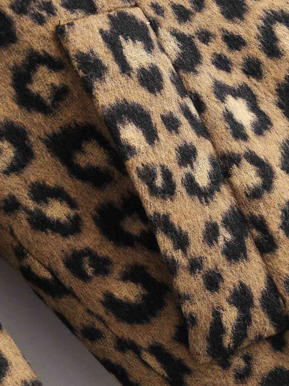 Winter Free style Leopard Pattern Woolen Blends Coat Notched Collar Long Sleeve Mid Blazer Office Lady Outerwear 210429