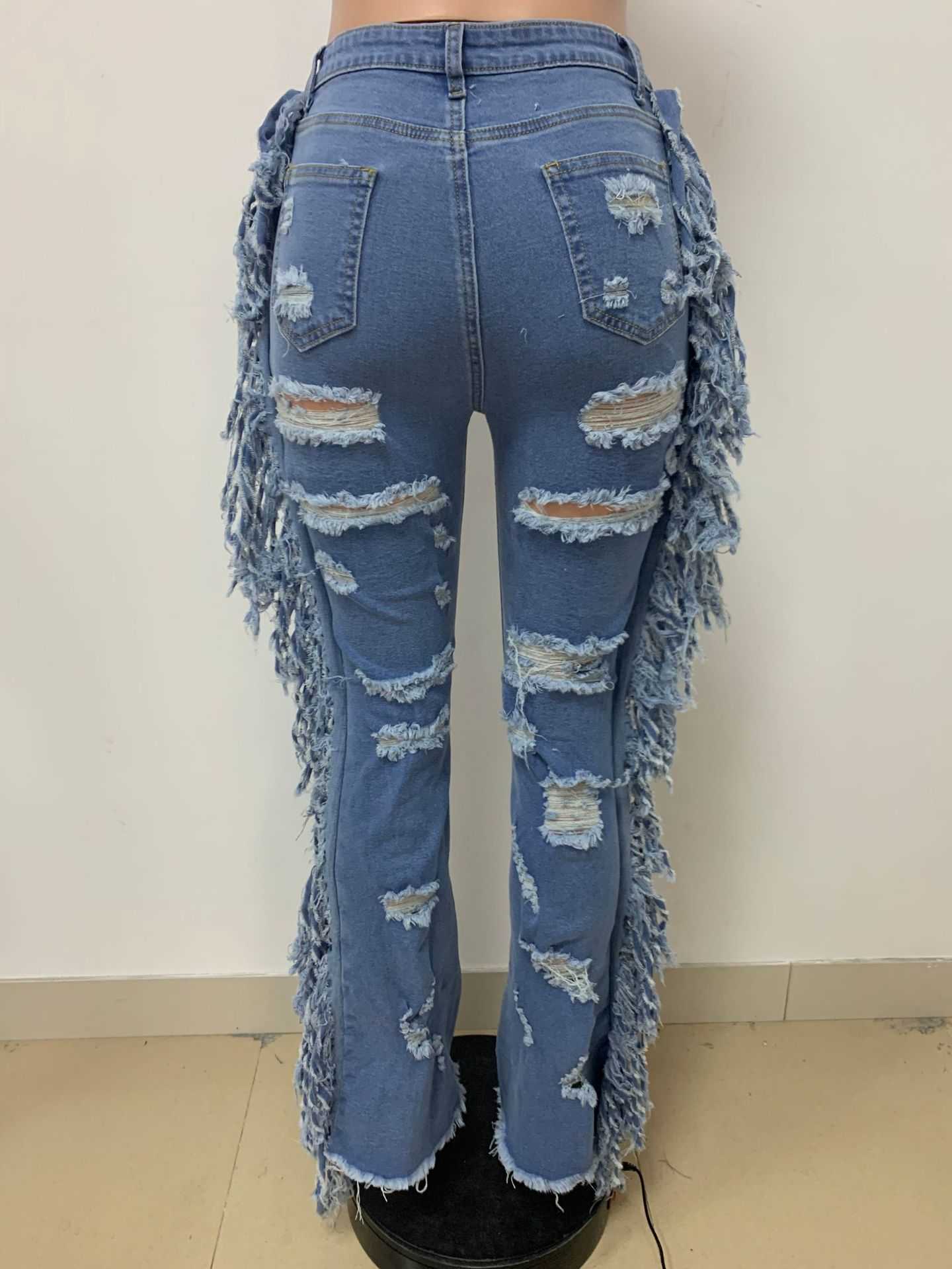 CMYAYA Women Jeans Mid Waist Zipper Fly Ripped Full Length Flare Pants Female Fashion High Street Summer Trousers 210922