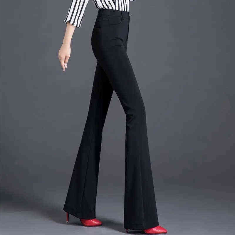 High Elastic Spring Summer Flare Pants Plus Size 3XL Casual Straight Trousers For Women Work Suit Korean Loose Mom 211115