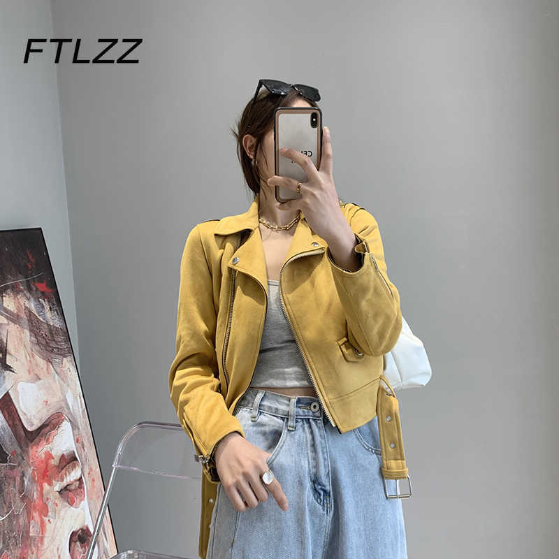 Women Suede Leather Jacket Fashion Spring Auutmn Slim with Blet Biker Motorcycle Coat Ladies Black Short Outwear 210602, Yellow
Women Suede Leather Jacket Fashion Spring Auutmn Slim with Blet Biker Motorcycle Coat Ladies Black Short Outwear 210602, Yellow
