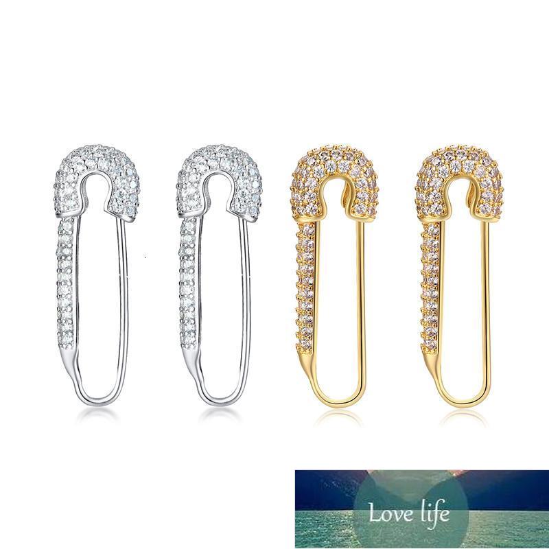 Safety Pin silver Hoop Earrings for Women Girls with Cubic Zirconia Dangle Drop Stud Post Pave earrings Factory price expert design Quality Latest Sty