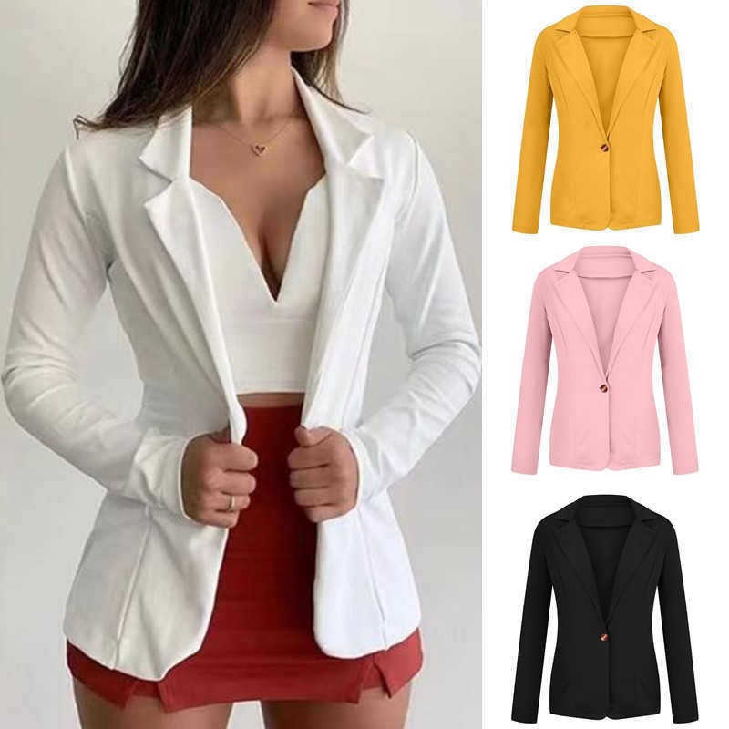Women's Blazer White Long Sleeve s Jackets Coat Slim Office Lady Jacket Female Tops Suit Femme 210930