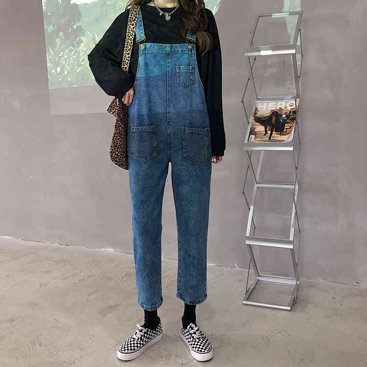 SML Korean style jeans womens Spring autumn loose blue straight pants trousers jumpsuit casual denim overalls womens (72608 210423