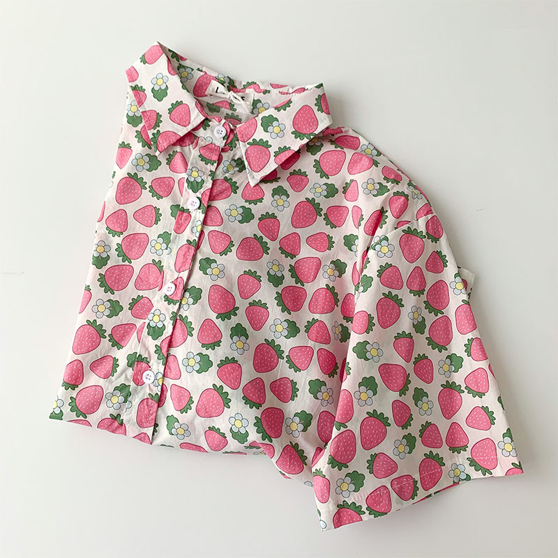 Kimutomo Sweet Cute Print Blouse Korean Fashion Clothing Female Short Sleeve Single Breasted Loose Chic Shirt Summer 210521