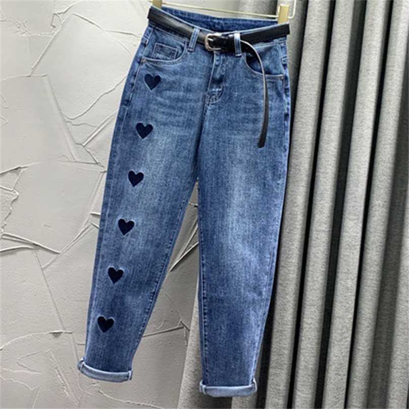 Women Denim Harem Pants Loose Casual Korean Mom Jean Boyfriend Jeans For Women mid Waist Plus Size 211112