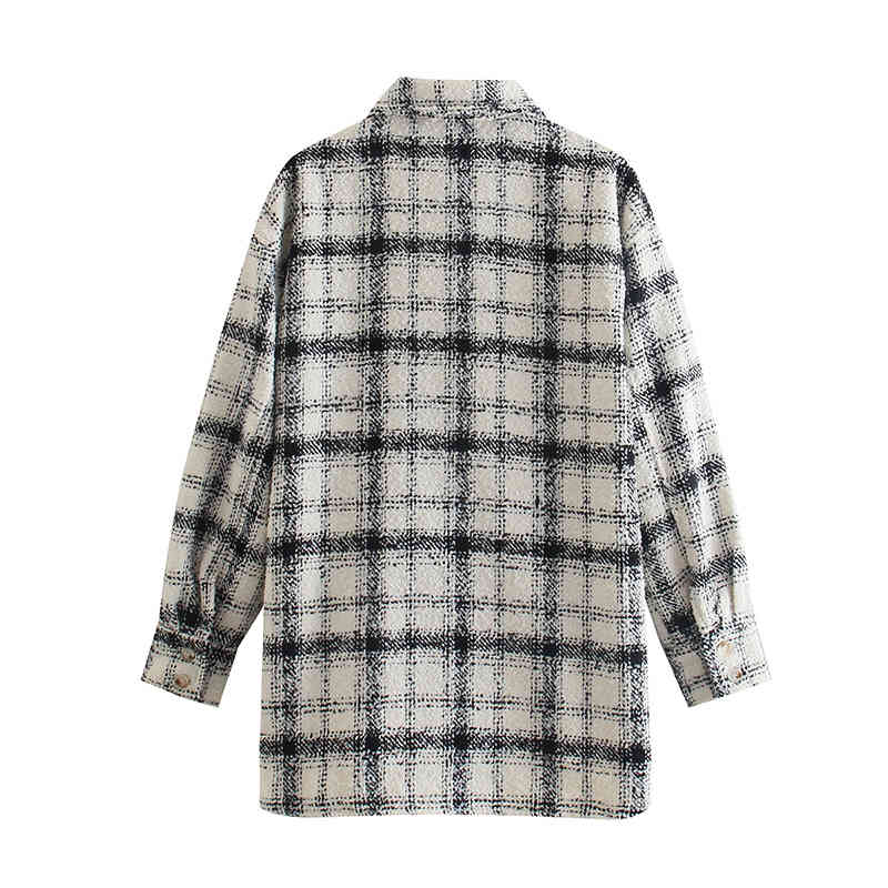 Vintage Women Loose Tweed Jackets Spring-Autumn Fashion Ladies Patchwork Oversize Coats Casual Female Plaid Outerwear 210430