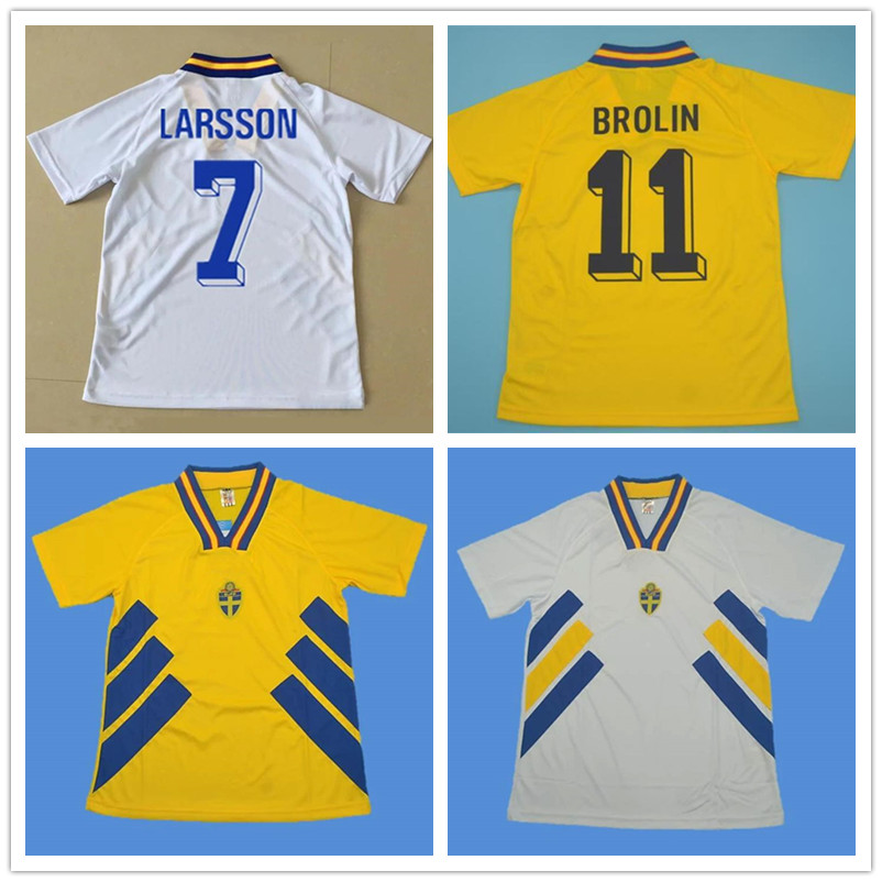 Top 1994 Jersses de football rétro de Suède Larsson Shirt Dahlin Jersey Brolin Classic Maillot de Foot