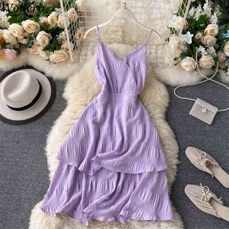 Ruffles Dress Women Sexy Backless Beach Style Fashion Vestidos Sleeveless Holiday Robe V Neck Summer Dresses 210519