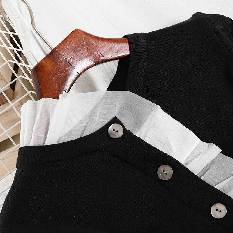 DEAT Women Stand Neck Long Sleeve Ruffles Patchwork Shirt Long Pants Two Piece Set Fashion Spring Summer 11D834 210709