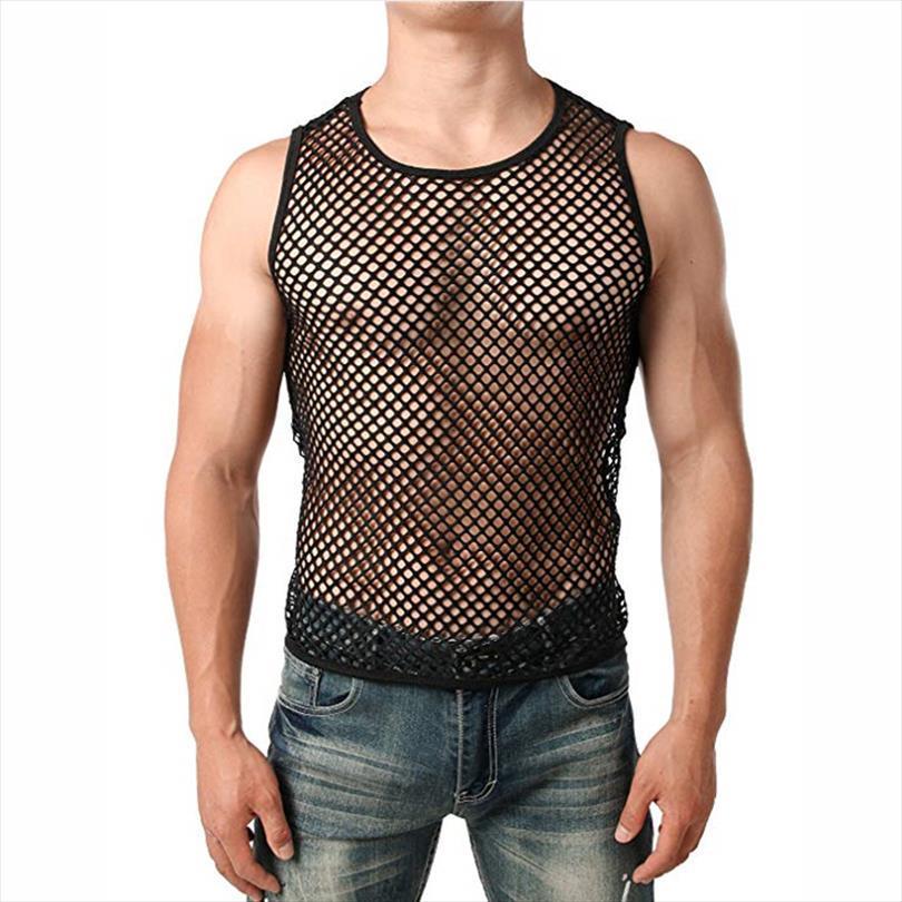 men sheer mesh fishnet breathable vest gentlemen summer solid gym training sleeveless tank nightwear, White;black
men sheer mesh fishnet breathable vest gentlemen summer solid gym training sleeveless tank nightwear, White;black