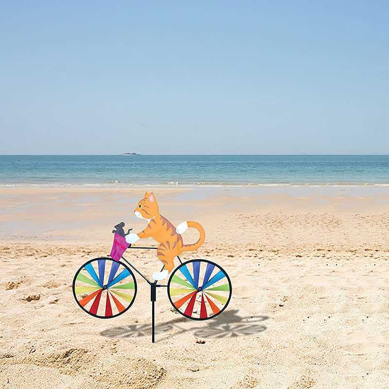 Bike Spinner Cat Dog Bicycle Garden Stake for Balcony Patio Yard Handmade Wind Spinner Cartoon Animal Biking Garden Yard Decor Q08