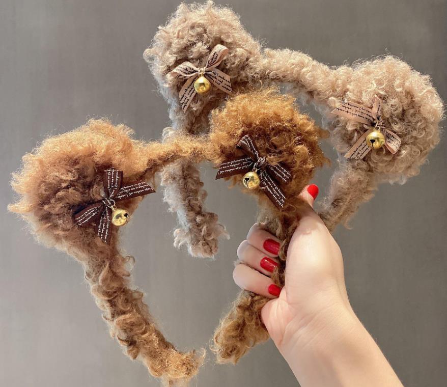 Bear Ear Bell Bowknot Fur Headband Hair Stick Accessories Cute Curly Plush Hairband Soft Fashion Hoop for Party Gift