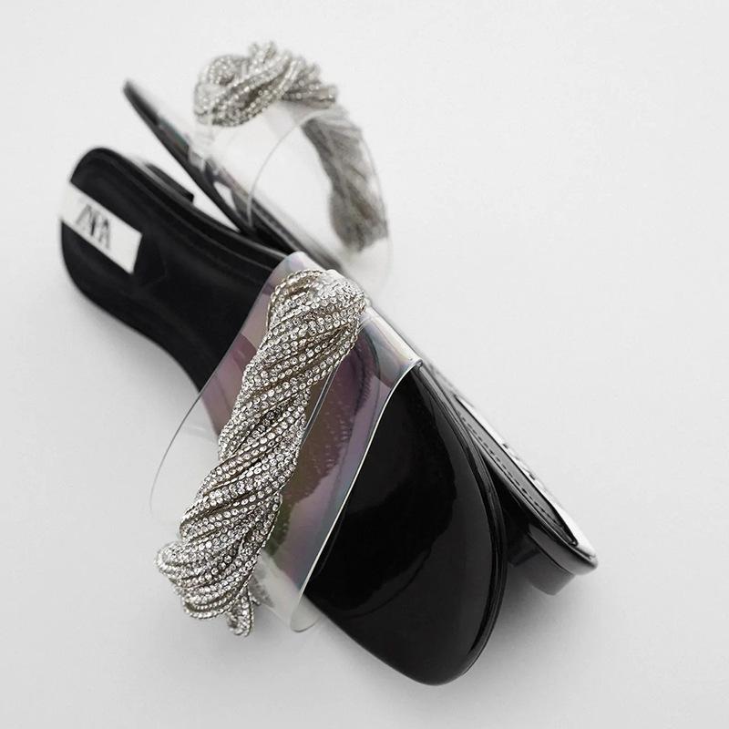 Slippers Summer Rhinestone Woven Winding Transparent Women's Flat Sandals Fashion High Quality Designer, Black
Slippers Summer Rhinestone Woven Winding Transparent Women's Flat Sandals Fashion High Quality Designer, Black