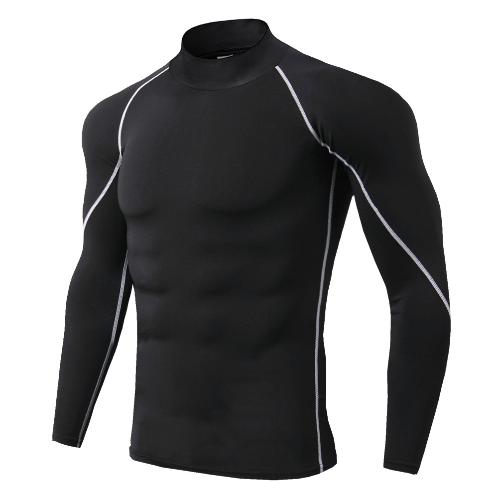 High collar Compression Shirts Men Bodybuilding Sportswear T-shirt Long Sleeve Top Gyms T Shirt Men Fitness Tight Rashgard Y0526