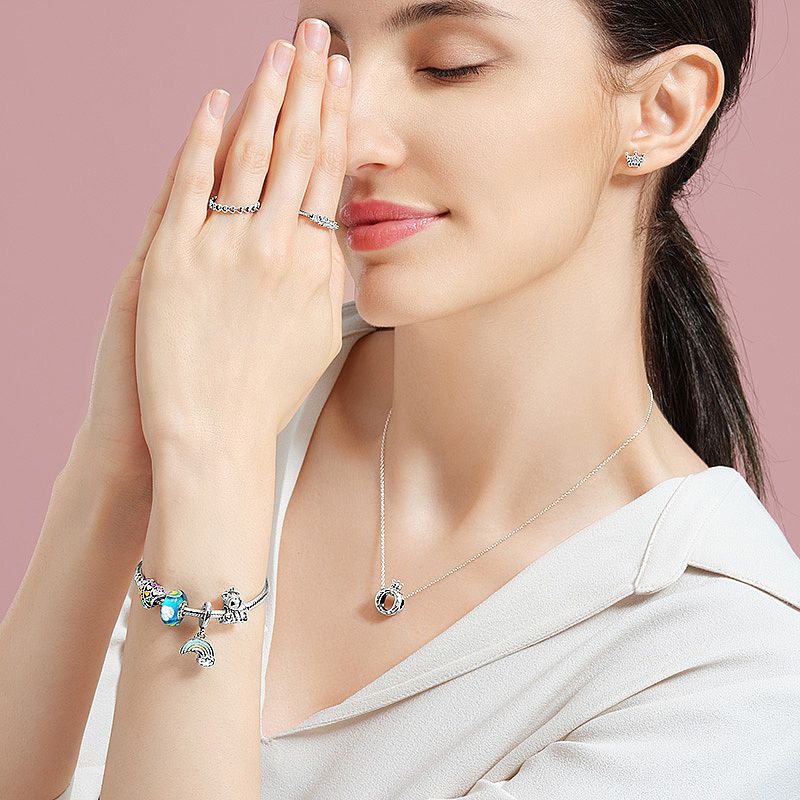 Fashion 925 Sterling Silver Heart Pendant Necklace CZ Diamond Bright Star Chain Item Original Boxed P Men's and Women's Set Gift
