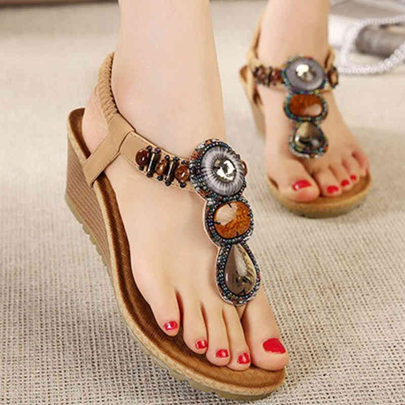 CEYANEAOHot Sales Wedge Sandals Women High Heels Summer Shoes Bohemian Beaded Platform Sandals Woman Shoes Sandalias Plataforma 210324
