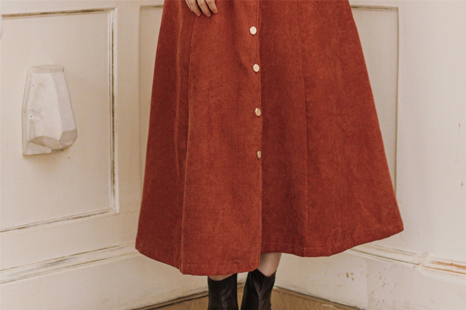 Autumn And Winter Full Sleeve Women Solid Turn-Down Collar Corduroy Dresses Vintage Elegant Long Vestidos 210520