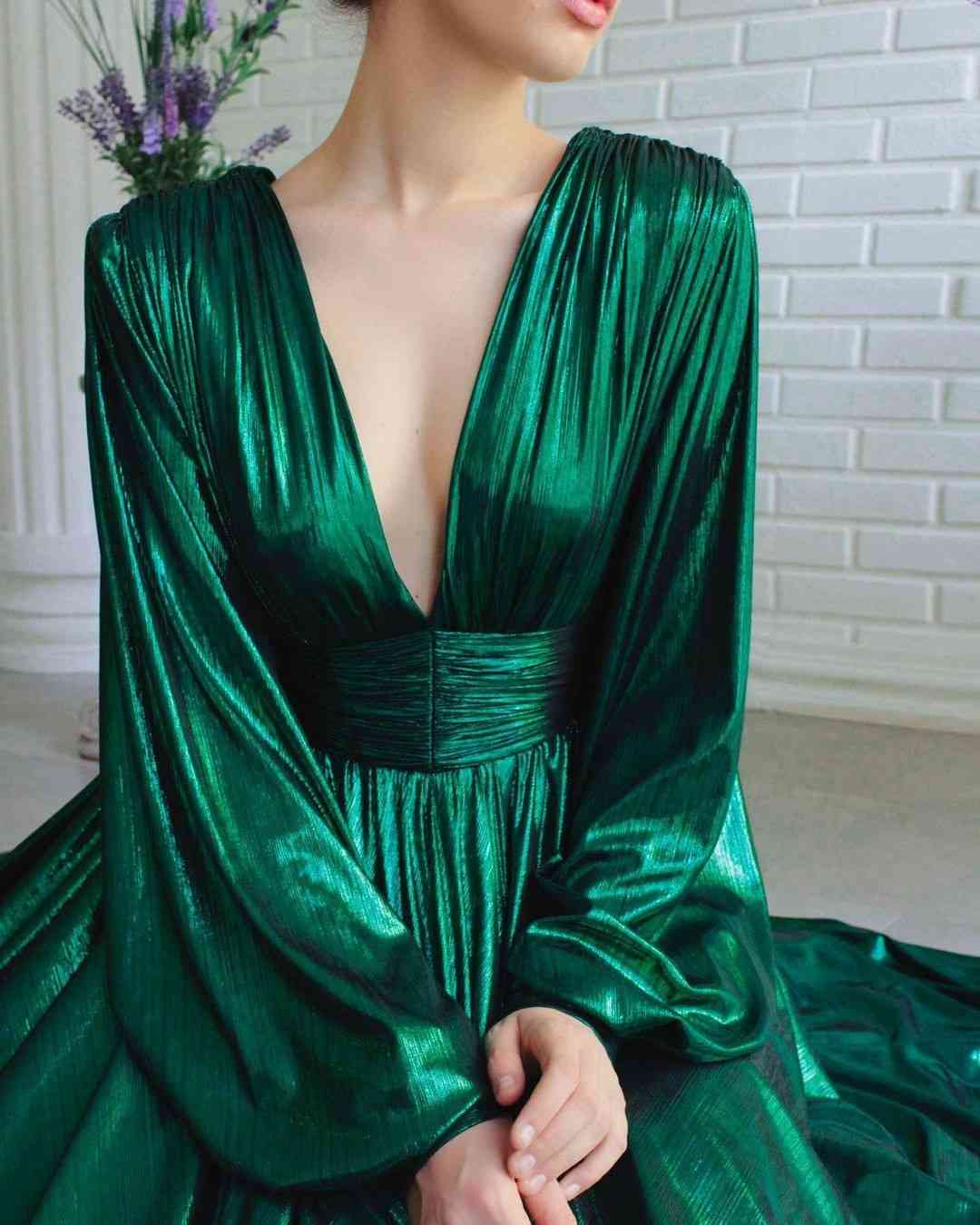 Women Dress Temperament Party es Deep V Neck Lantern Sleeve Maxi High Waist Large Swing Plus Size es 210513