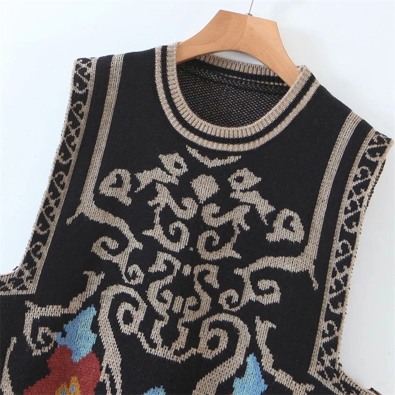 Women Spring Autumn Folk-Custom Fashion Totem Sweater Female V-Neck Vest Pullover Chic Top 210520