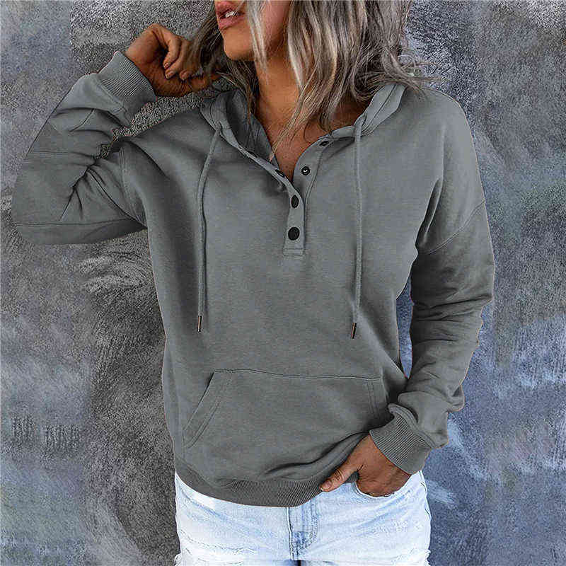 Autumn Winter Fashion Women Clothes Long Sleeve Solid Color Oversized Hooded Sweatshirt Casual Pocket Hoodies Pullover Tops 211108