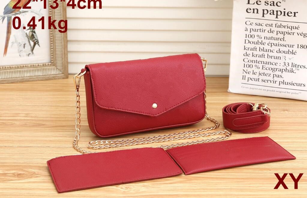 Fashion 3pcs/set POCHETTE FELICIE chain bag M64064 bags women shoulder handbags embossed flower crossbody handbag purse card holder wallet, Red
Fashion 3pcs/set POCHETTE FELICIE chain bag M64064 bags women shoulder handbags embossed flower crossbody handbag purse card holder wallet, Red